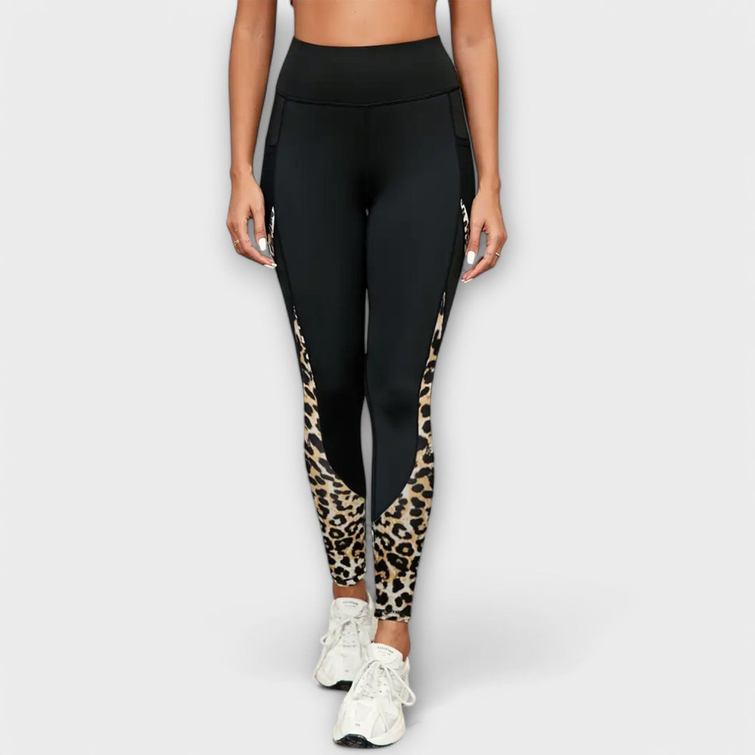 Pantalon de sport à taille haute et imprimé léopard