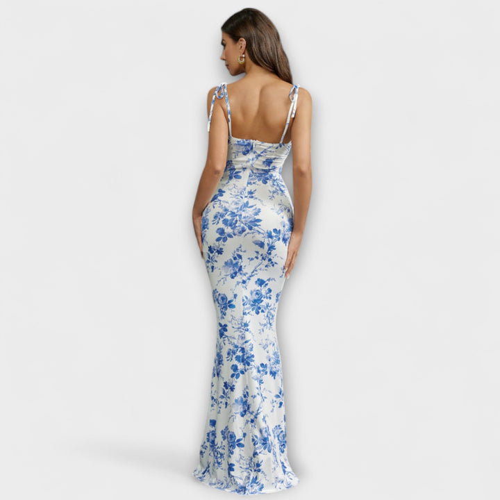 Thalia - Robe de bal à imprimé floral avec bretelles nouées aux épaules