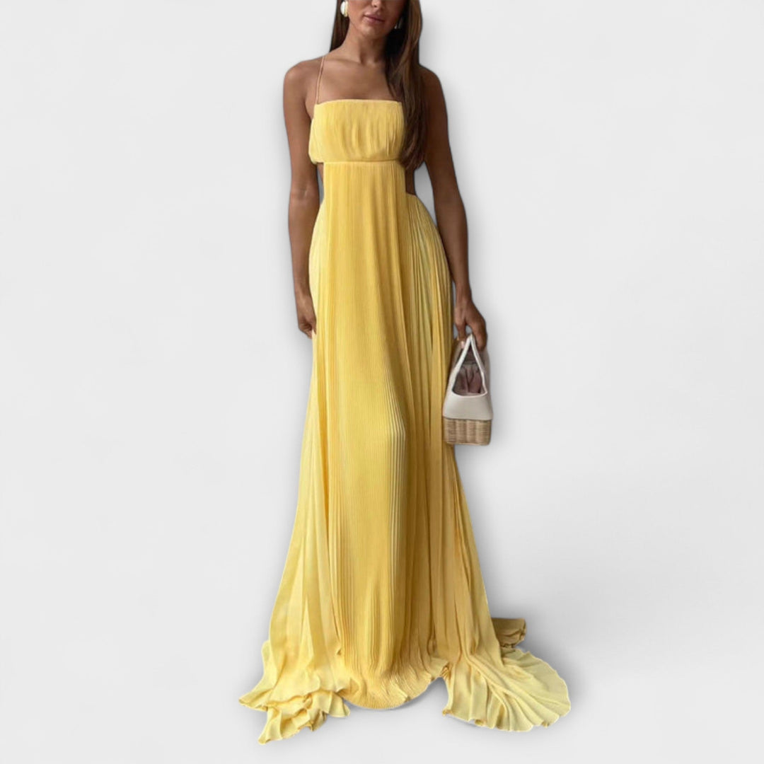 Mireille | Robe maxi fluide chic plissée à découpes
