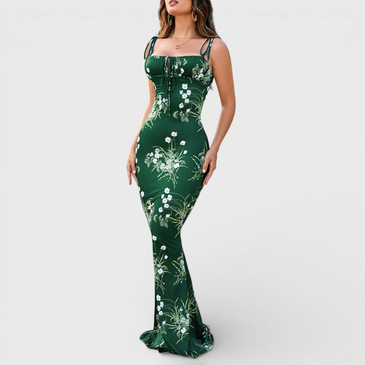 Thalia - Robe de bal à imprimé floral avec bretelles nouées aux épaules