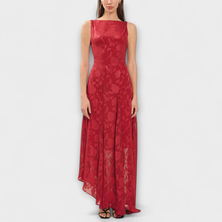 Opal | Élégante robe maxi dos nu en jacquard à lacets