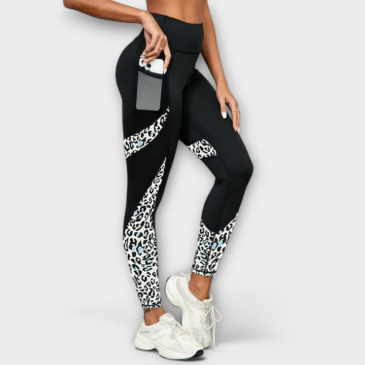 Pantalon de sport à taille haute et imprimé léopard