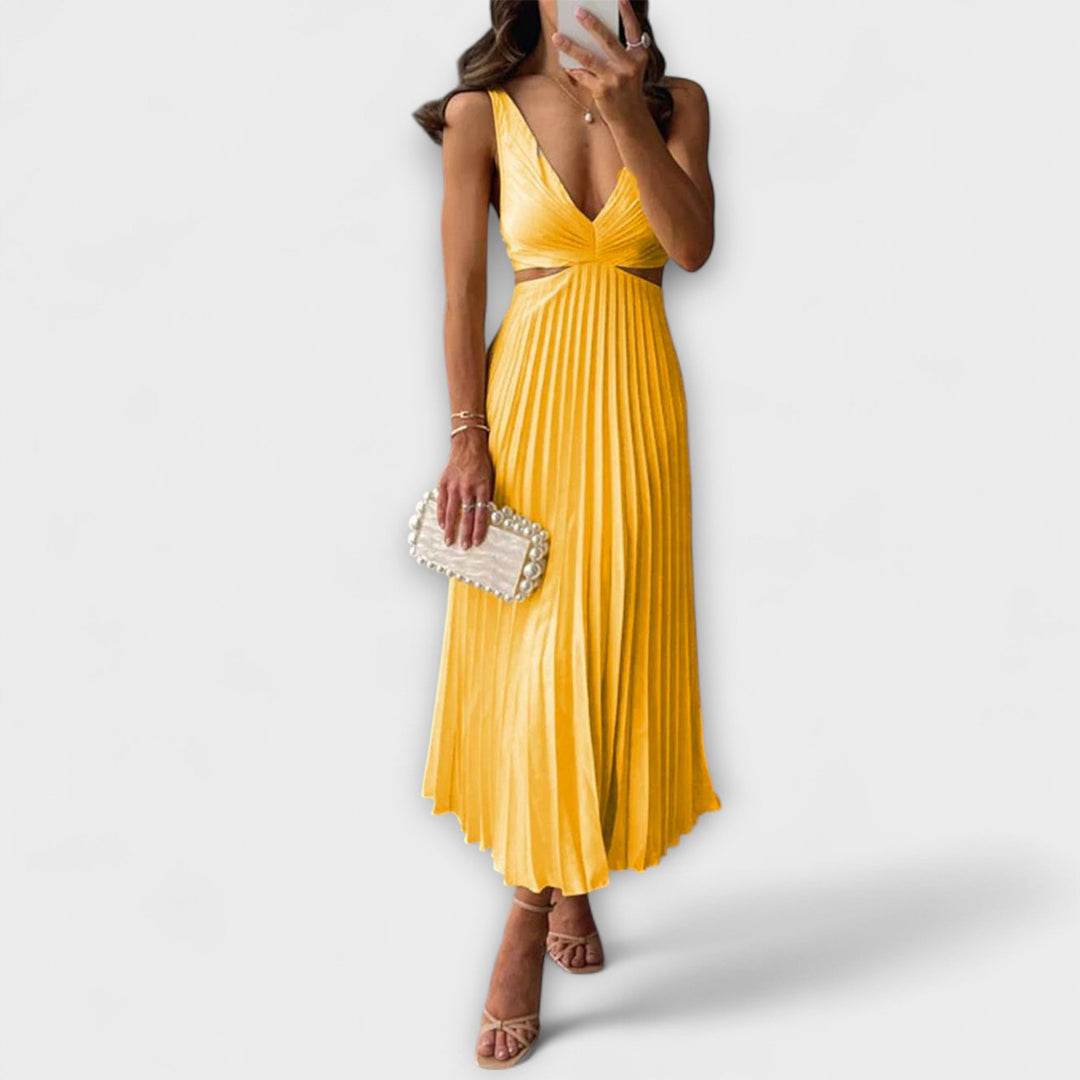 Élégante robe midi de soirée plissée