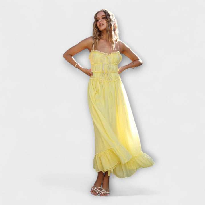 Celine - Robe midi sans manches bordée de volants