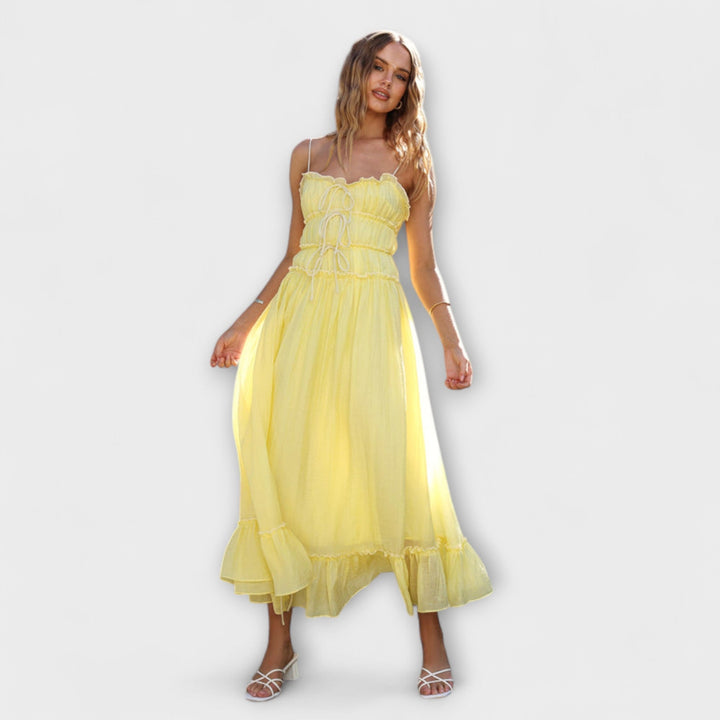 Celine - Robe midi sans manches bordée de volants