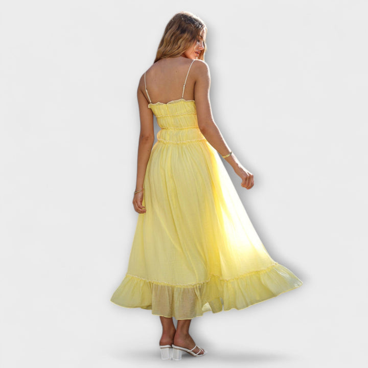 Celine - Robe midi sans manches bordée de volants