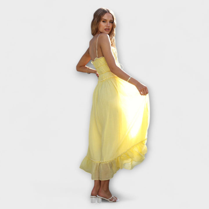 Celine - Robe midi sans manches bordée de volants