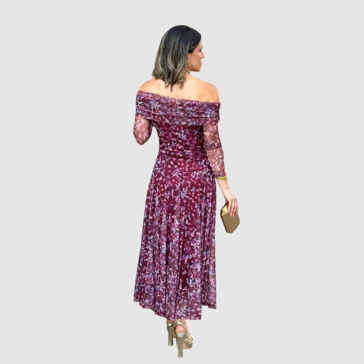Dana | Robe de soirée épaules dénudées à motif fleuri