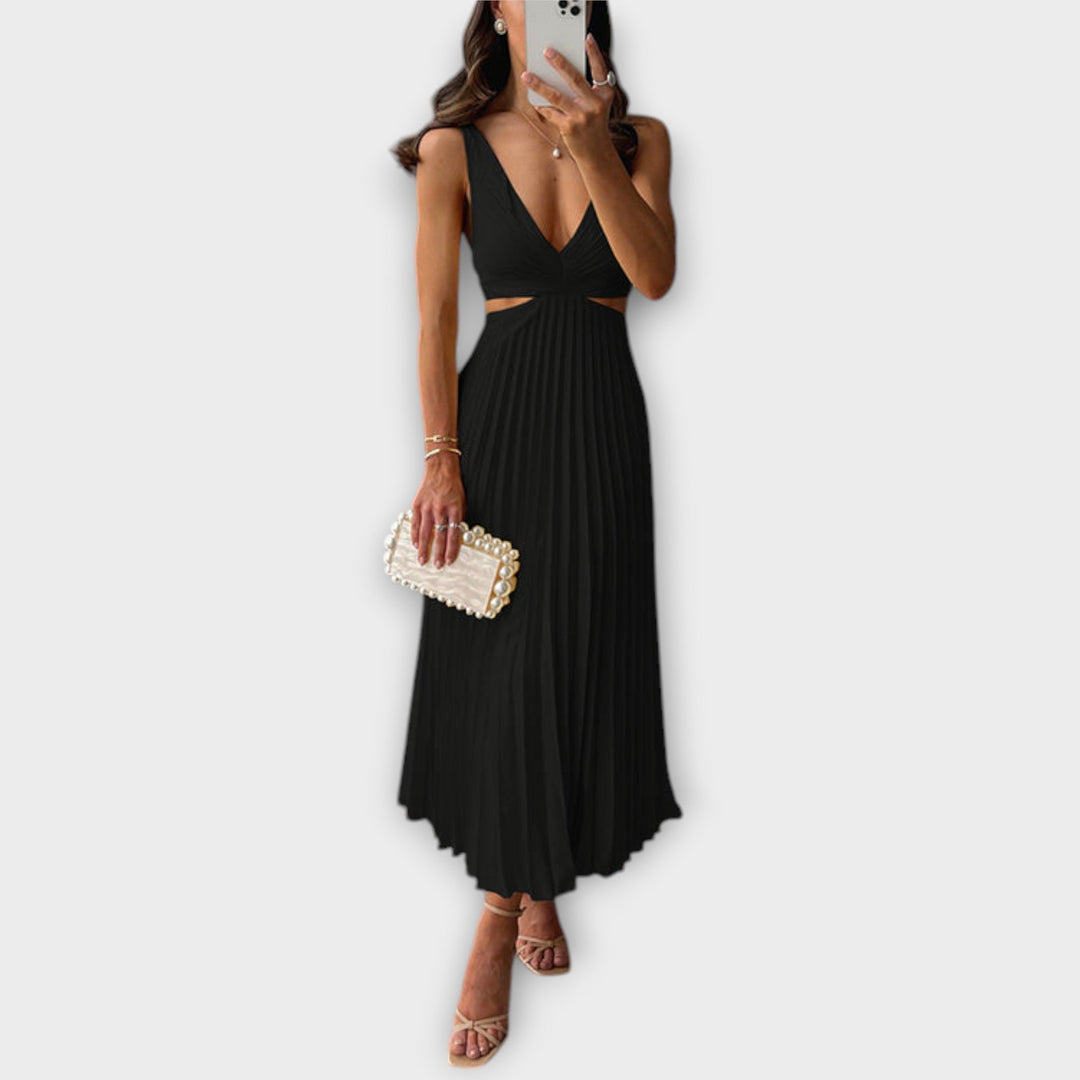 Élégante robe midi de soirée plissée