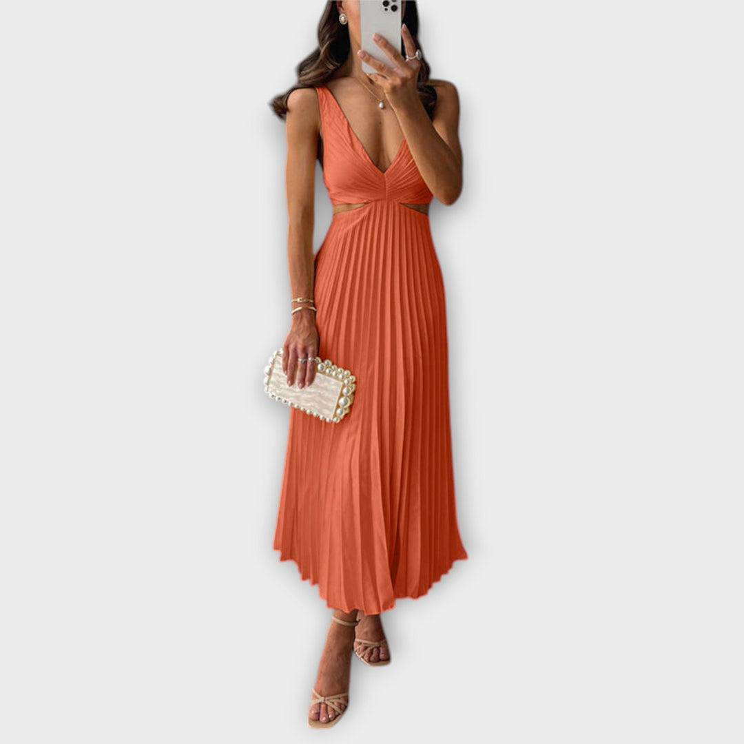 Élégante robe midi de soirée plissée