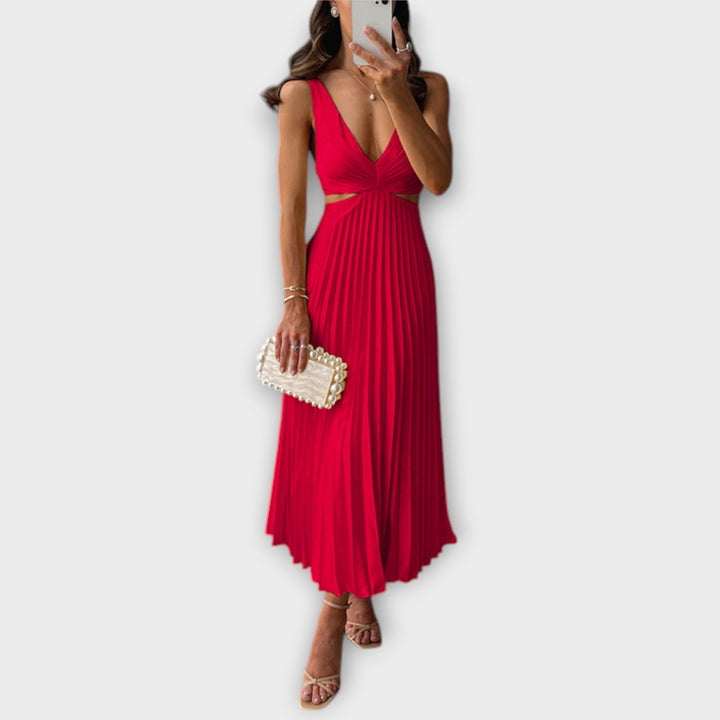 Élégante robe midi de soirée plissée
