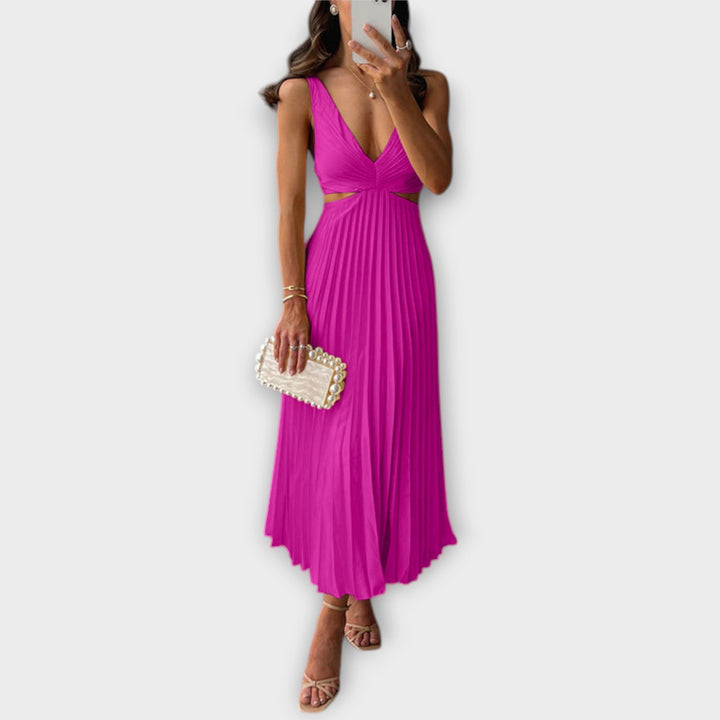 Élégante robe midi de soirée plissée