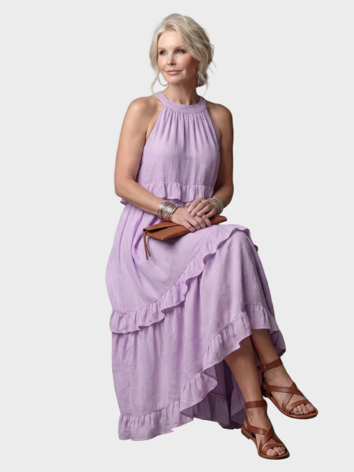 Katia | Robe maxi à col licou et volants