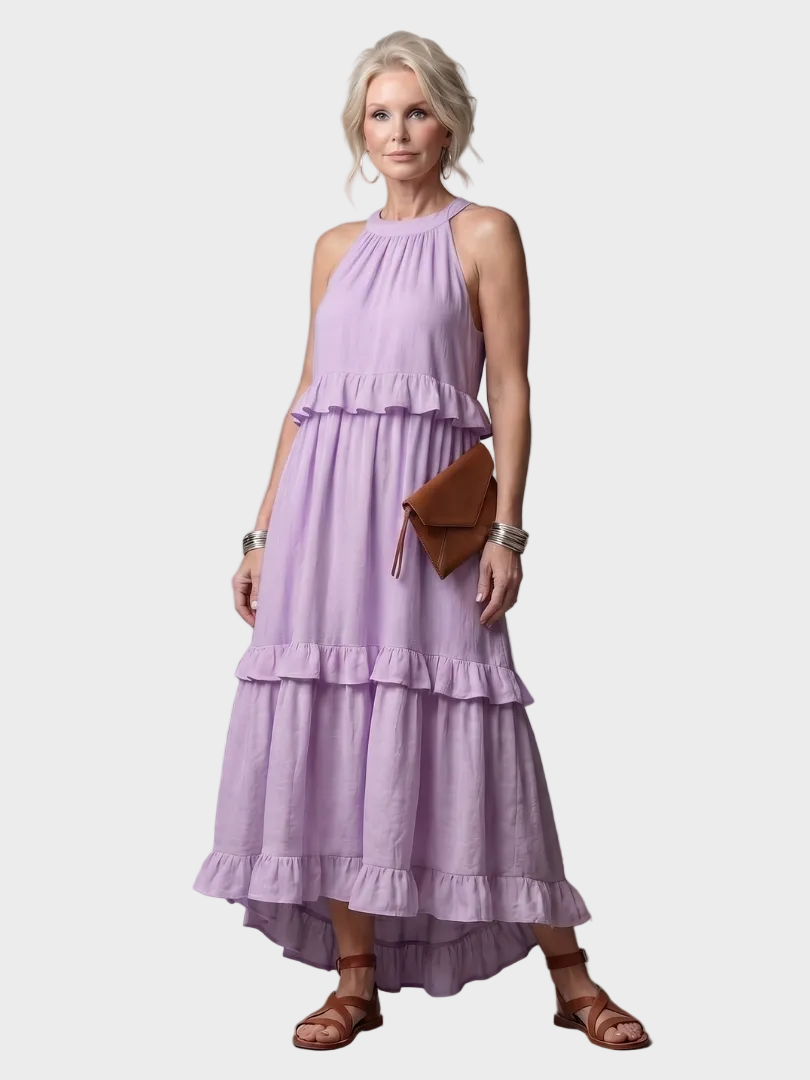 Katia | Robe maxi à col licou et volants