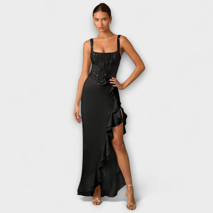 Bella | Robe corset en satin à volants