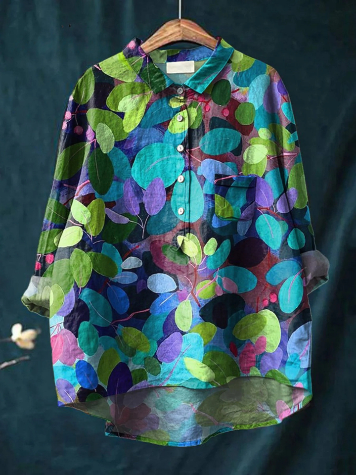 Sibylle | Blouse décontractée pour femme à imprimé artistique de forêt