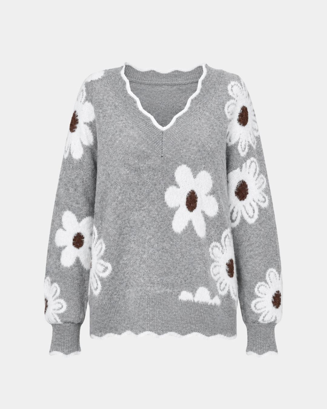 PAULA | PULL TRICOTÉ FLORAL COL V