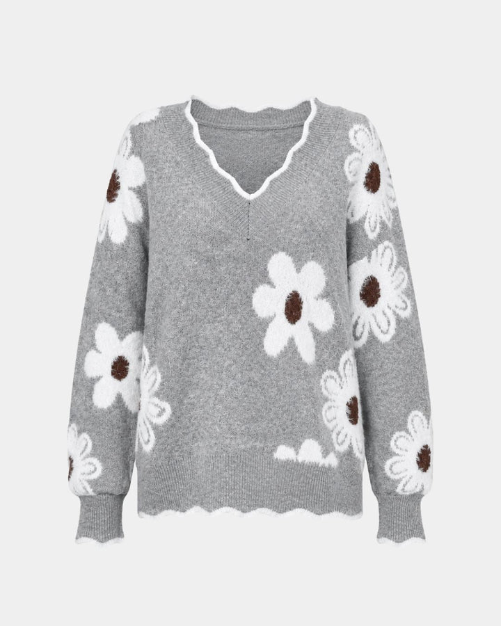 PAULA | PULL TRICOTÉ FLORAL COL V