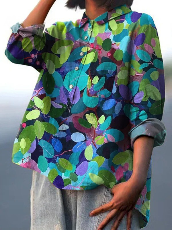 Sibylle | Blouse décontractée pour femme à imprimé artistique de forêt