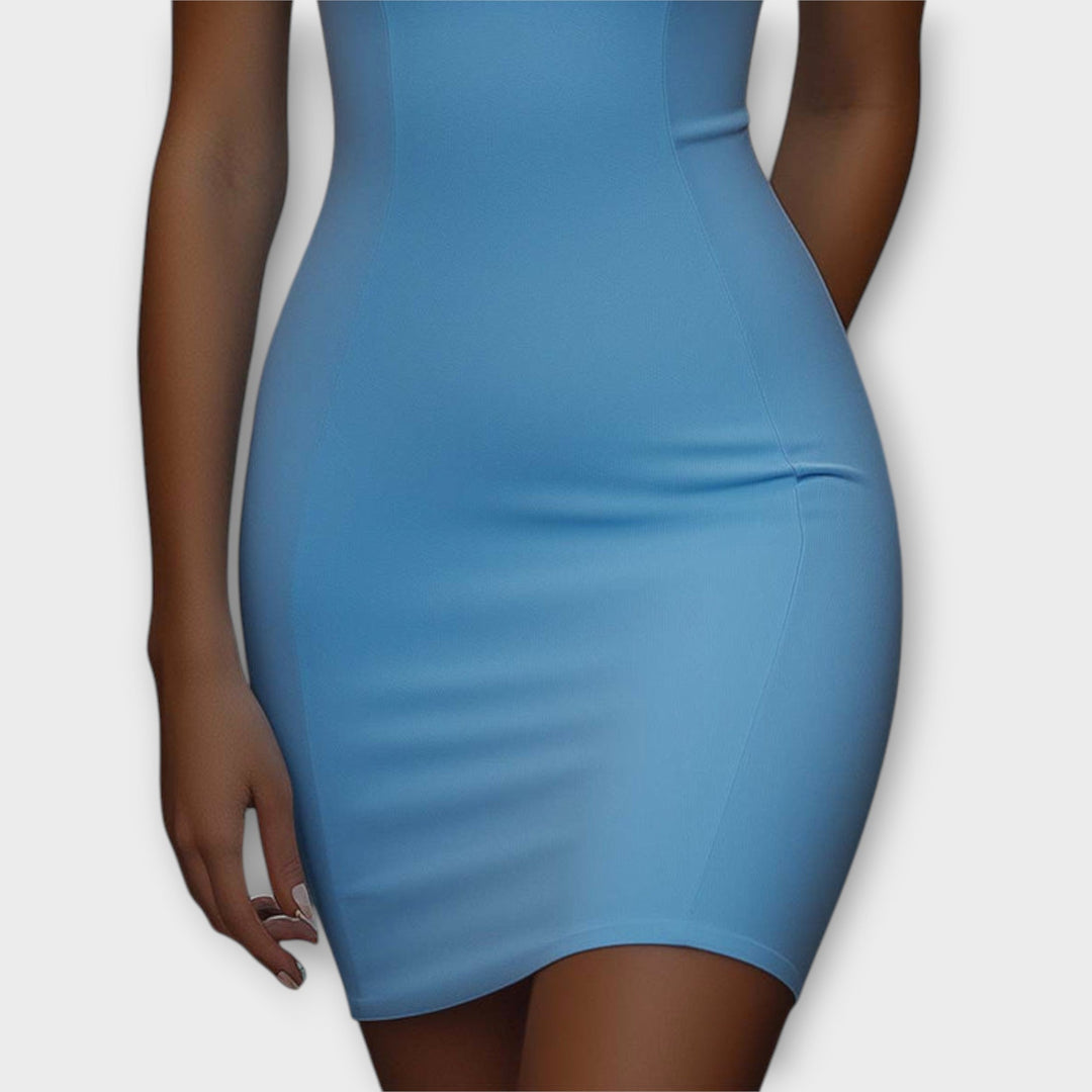 Maja - Mini-robe moulante bleue extensible