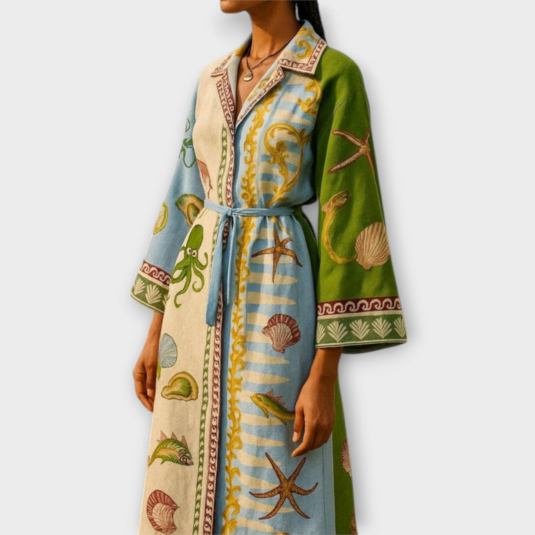 Jule - Robe chemise midi en twill imprimé avec ceinture