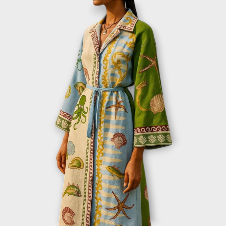 Jule - Robe chemise midi en twill imprimé avec ceinture
