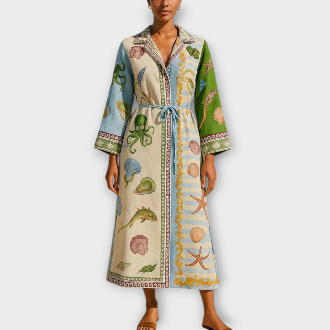 Jule - Robe chemise midi en twill imprimé avec ceinture