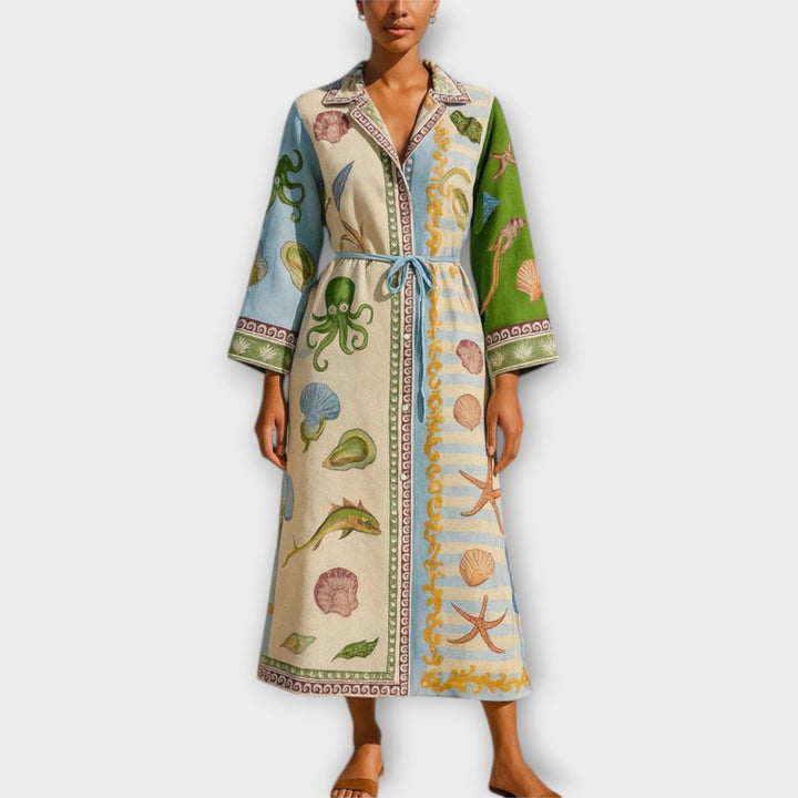 Jule - Robe chemise midi en twill imprimé avec ceinture