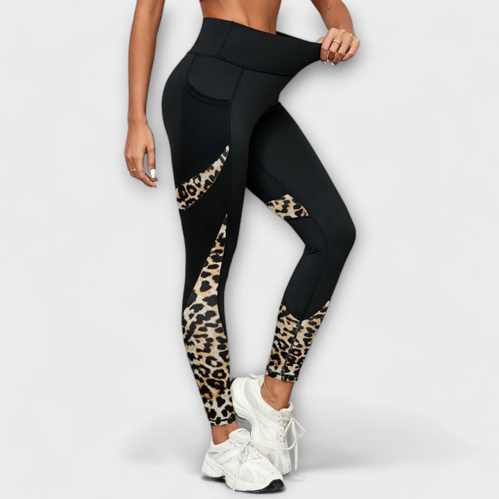 Pantalon de sport à taille haute et imprimé léopard