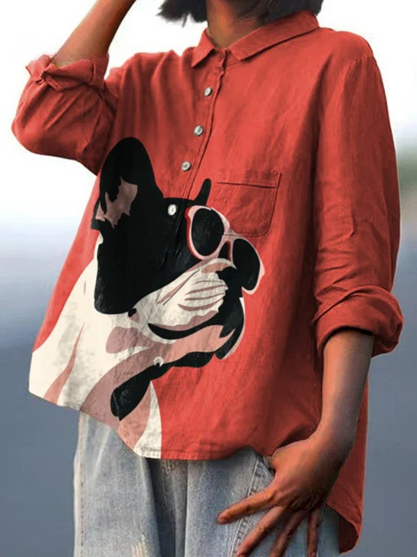 Claudia | T-shirt décontracté au motif décoratif de bouledogue français