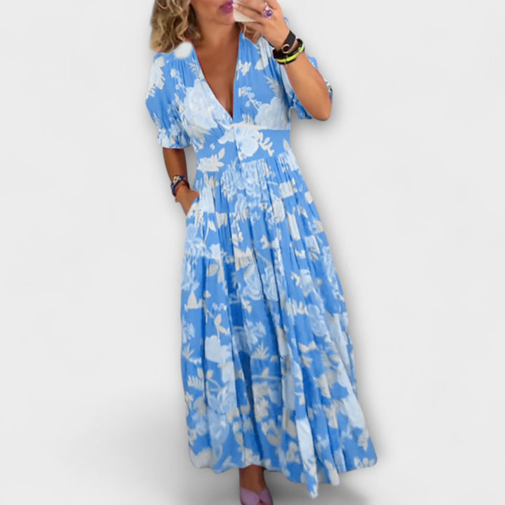 Catrisa - Robe à poches, col en V et imprimé fleuri