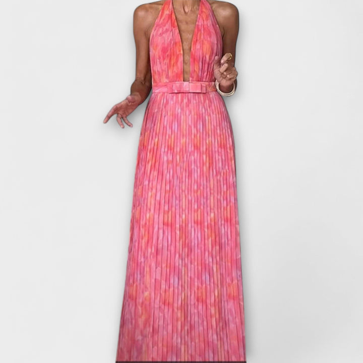Seraphina | Robe maxi plissée chic à col licou et col en V