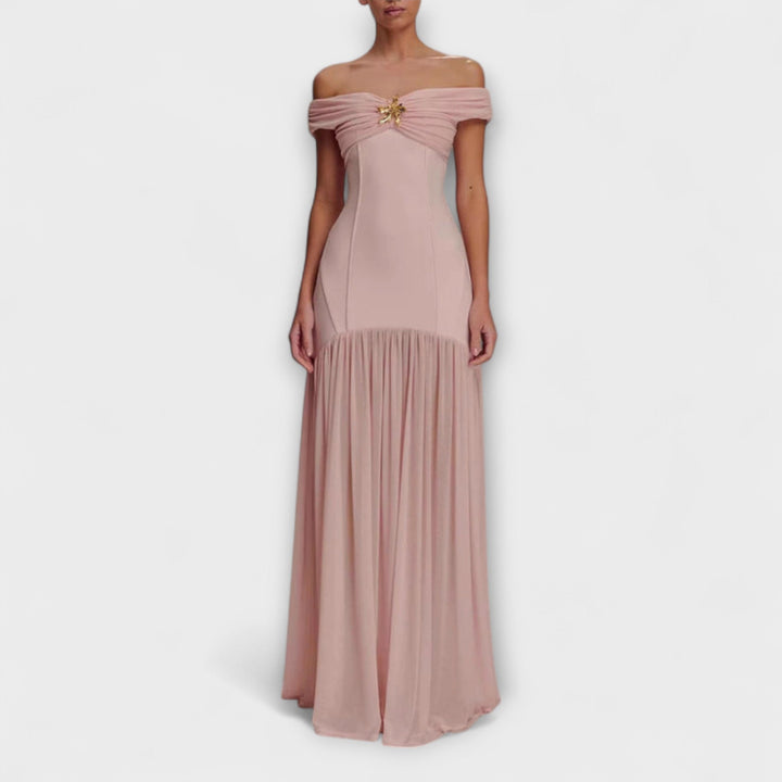 Maelie - Chic robe maxi bustier moulante à ornements floraux