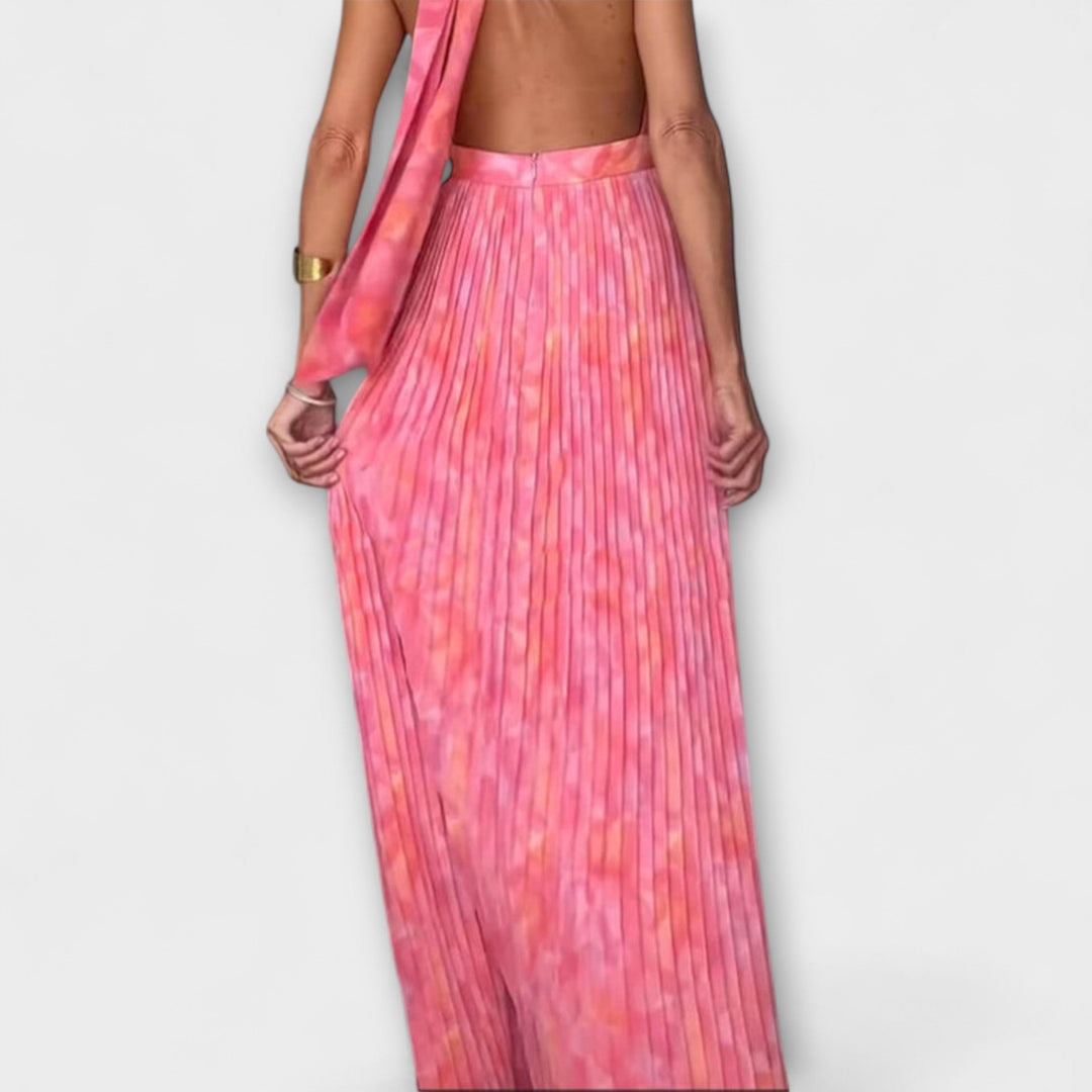 Seraphina | Robe maxi plissée chic à col licou et col en V