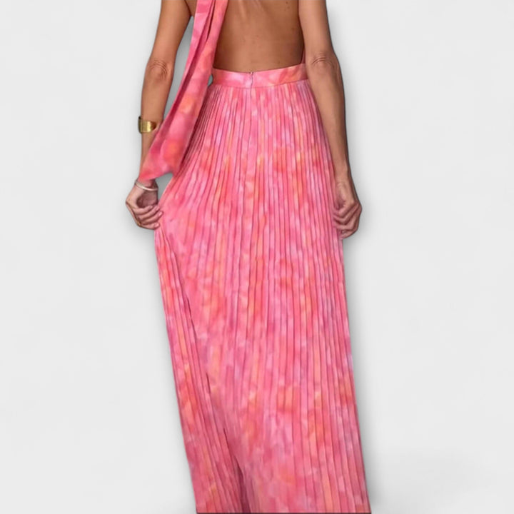Seraphina | Robe maxi plissée chic à col licou et col en V
