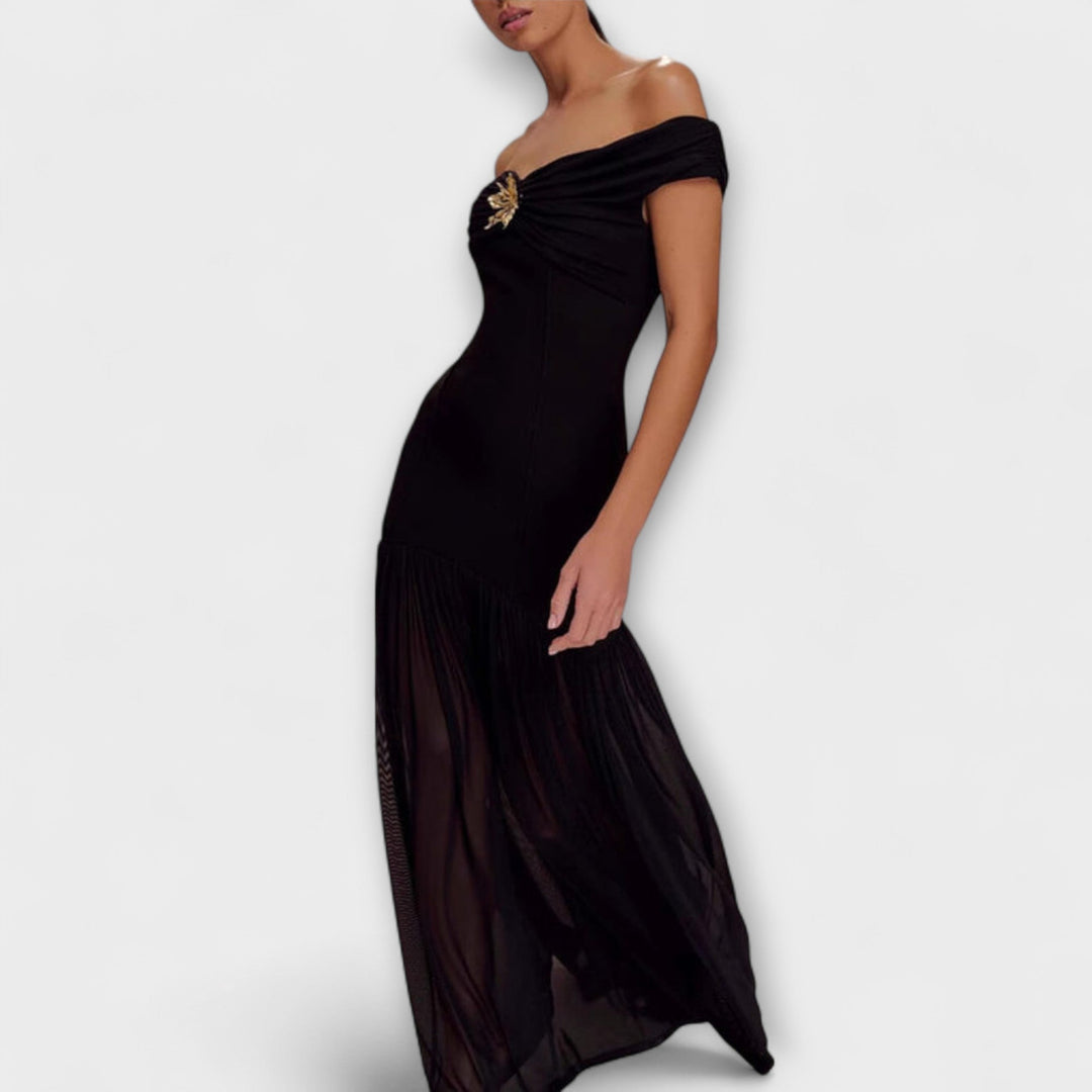Maelie - Chic robe maxi bustier moulante à ornements floraux