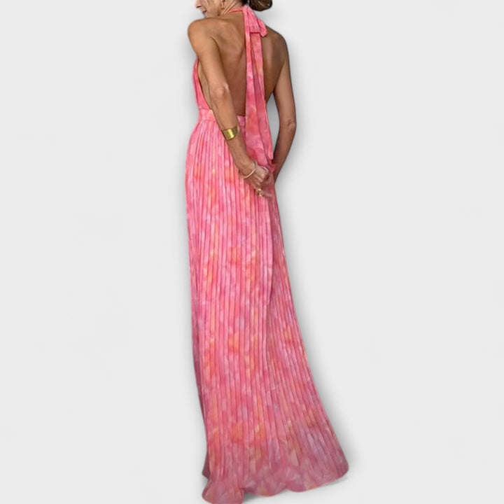 Seraphina | Robe maxi plissée chic à col licou et col en V