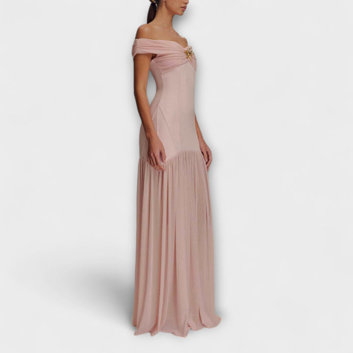 Maelie - Chic robe maxi bustier moulante à ornements floraux