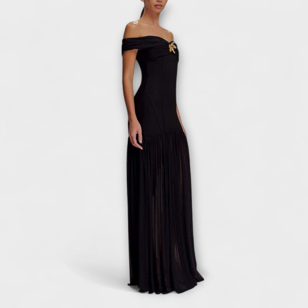 Maelie - Chic robe maxi bustier moulante à ornements floraux