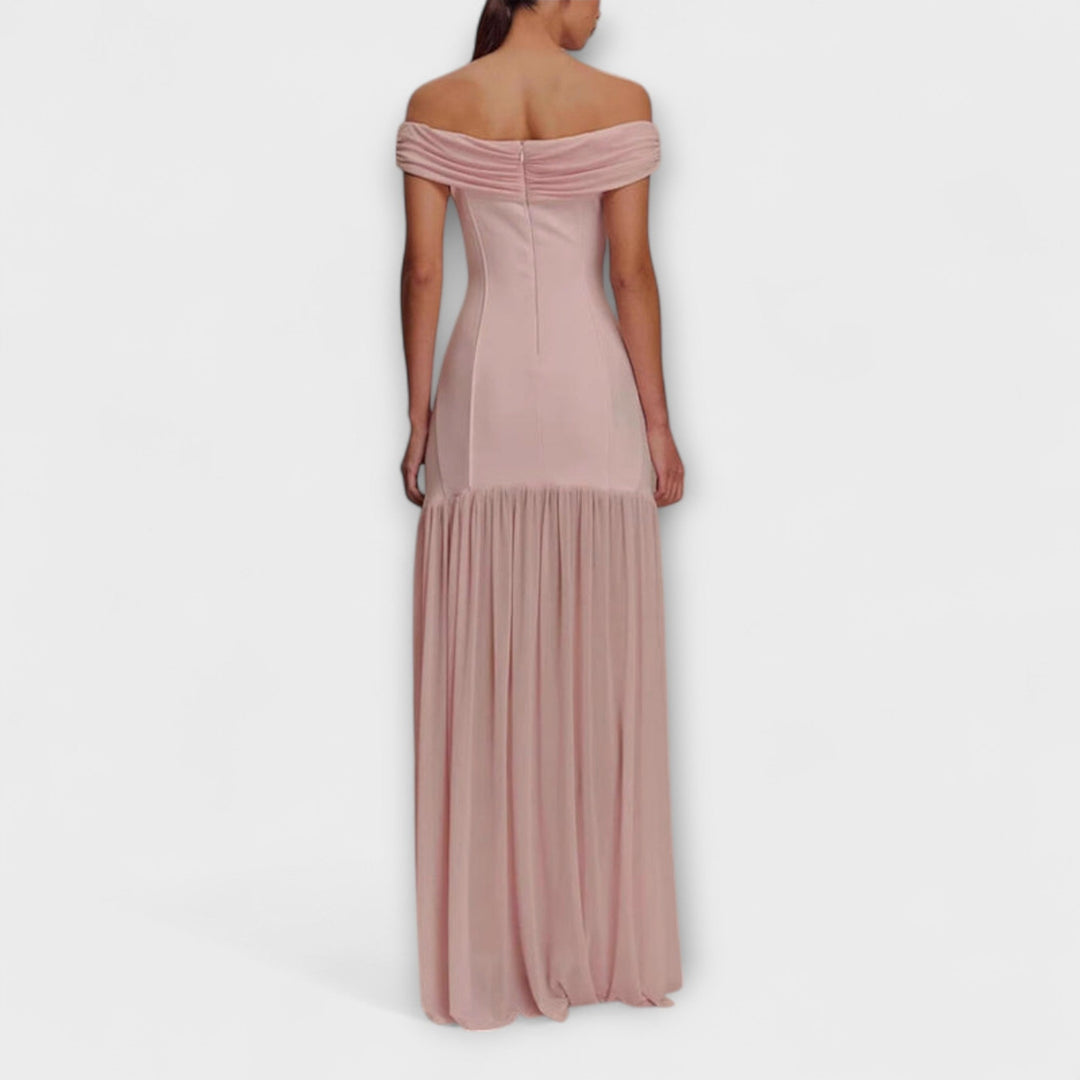 Maelie - Chic robe maxi bustier moulante à ornements floraux