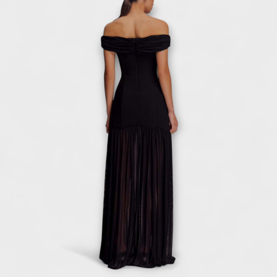 Maelie - Chic robe maxi bustier moulante à ornements floraux