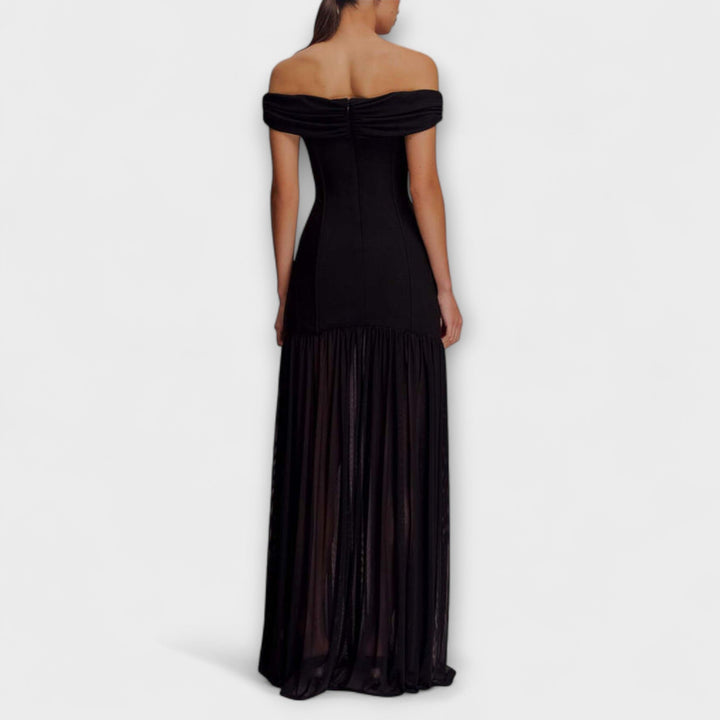 Maelie - Chic robe maxi bustier moulante à ornements floraux