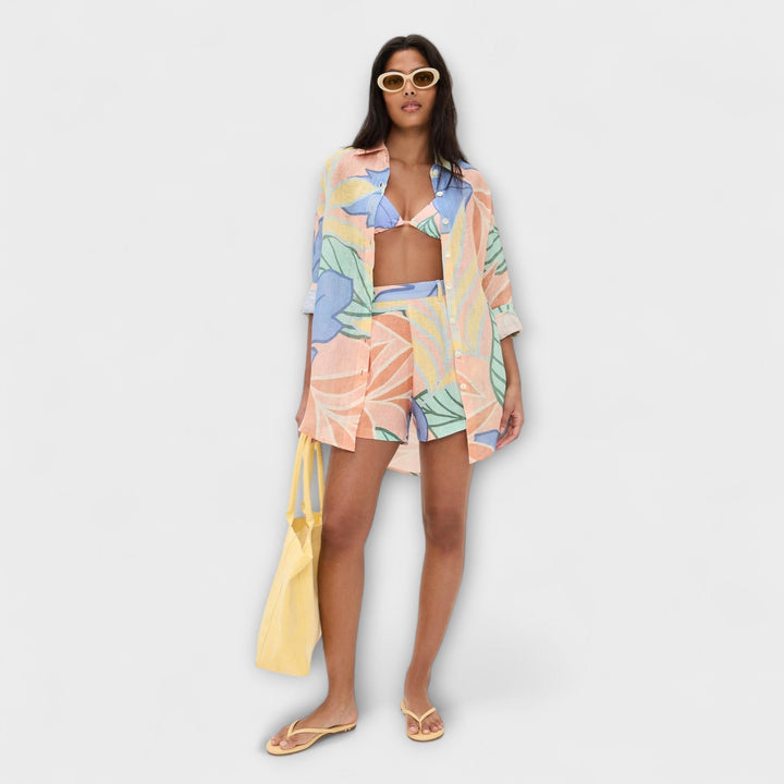 Mary - Ensemble court à imprimé feuillage tropical et chemise ample