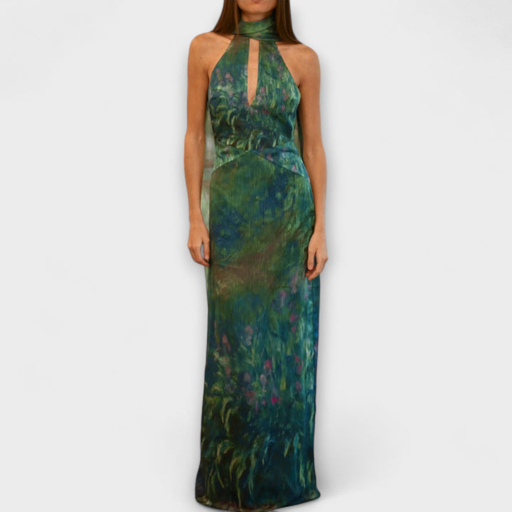 Maisie | Robe maxi à imprimé iris façon Monet