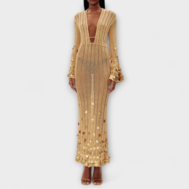 Kathleen | Robe maxi en maille dorée de Dolly