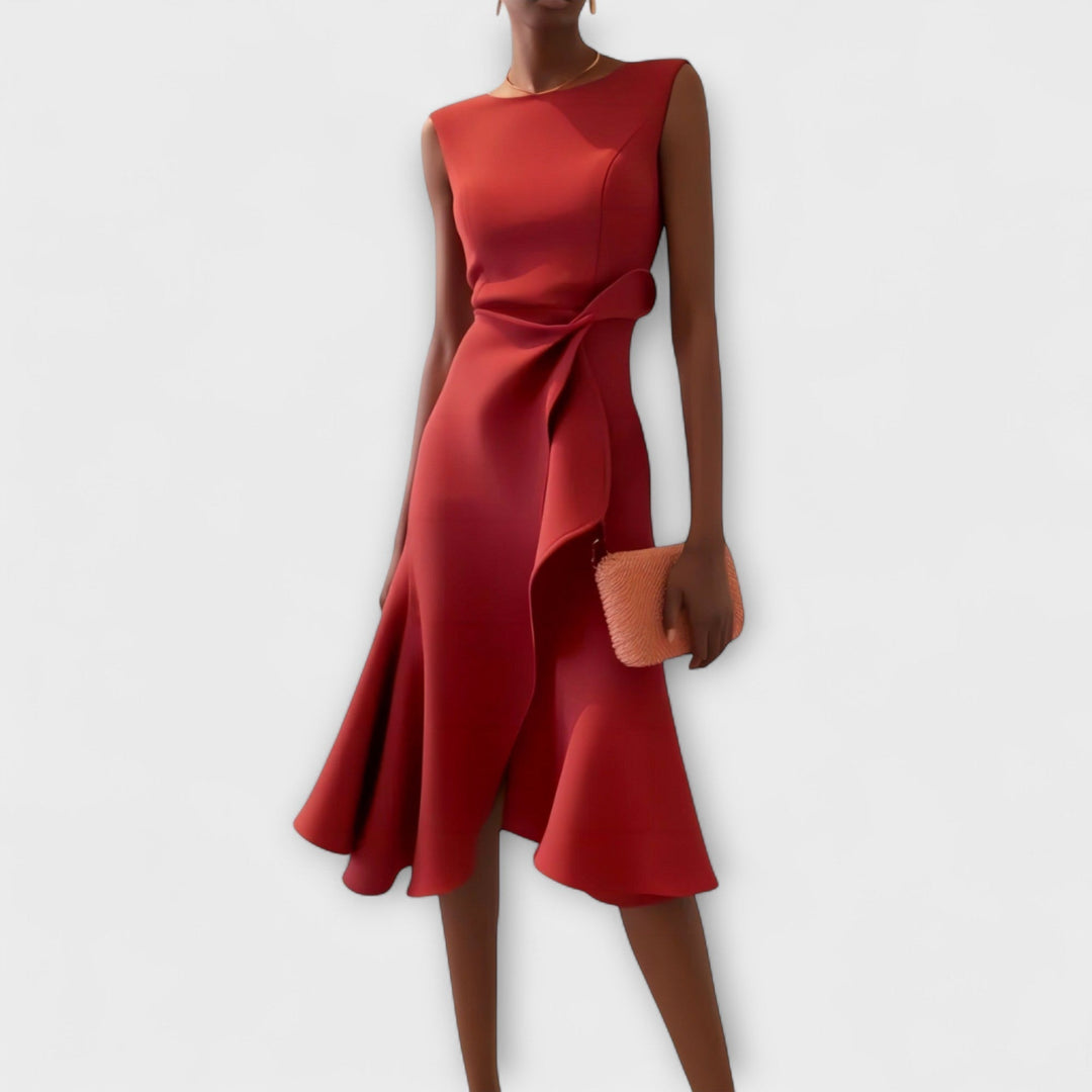 Juliette – Robe midi drapée asymétrique