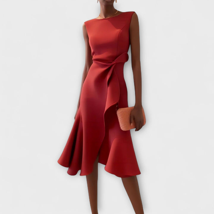 Juliette – Robe midi drapée asymétrique
