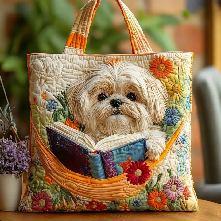 SAC MATELASSÉ | SHIH TZU WITH BOOKS AND FLOWERS
