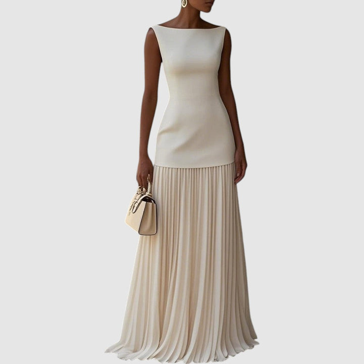 Elisa | Robe maxi sans manches à jupe plissée