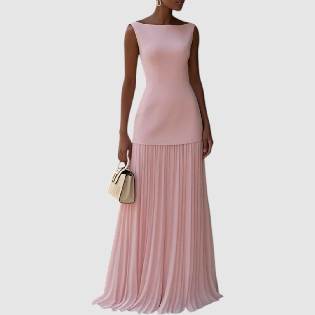 Elisa | Robe maxi sans manches à jupe plissée